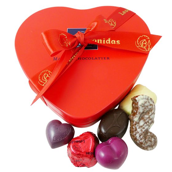 9 Red heart tin with chocolates outside