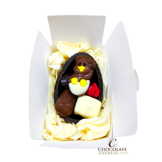 Leonidas Dark Egg Shell,  8 Assorted Chocolates & Easter Figure