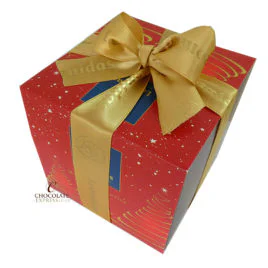 Leonidas red Festive Cube with gold ribbon