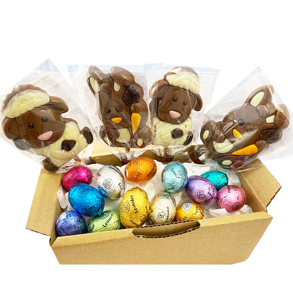 Leonidas Belgian Easter Treat Box – 4 Bunny / Lamb Lollies & 14 Famous Mini Eggs – Hop into Easter - Image 2