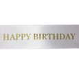 white ribbon with gold Happy Birthday text