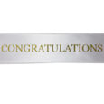 white ribbon with gold Congrations text