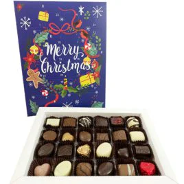 Blue Advent calendar with Merry Christmas and wreath filled with leonidas chocolates