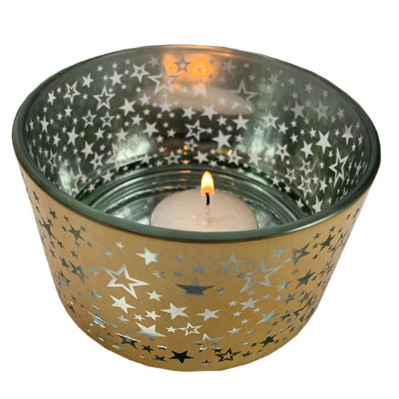 Lit Gold tealight candle