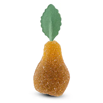 Fruit Jelly pear flavoured with a stalk coated in sugar for the choose your own section