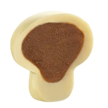 white mushroom shaped chocolate cut in half