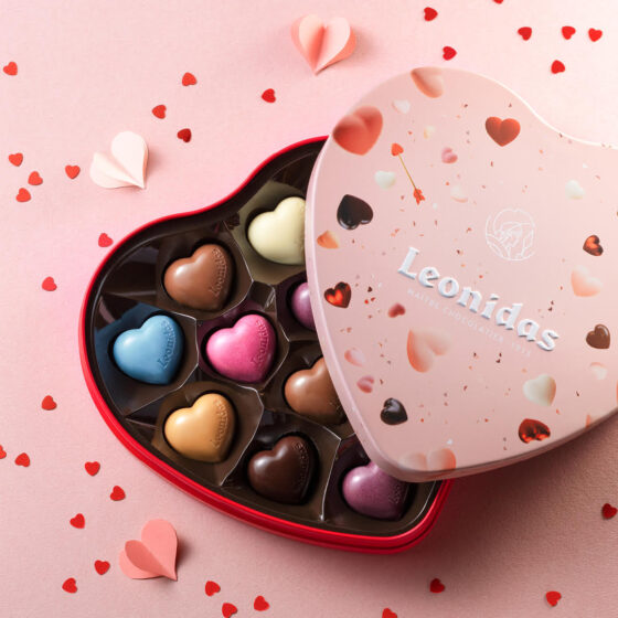 12 Assorted Heart Chocolates, Stylish Pink Tin Gift box