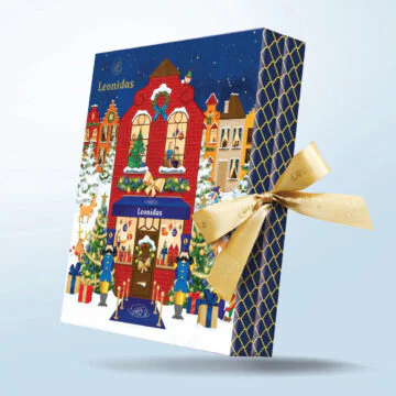 blue leonidas advent calendar that folds shut like a book