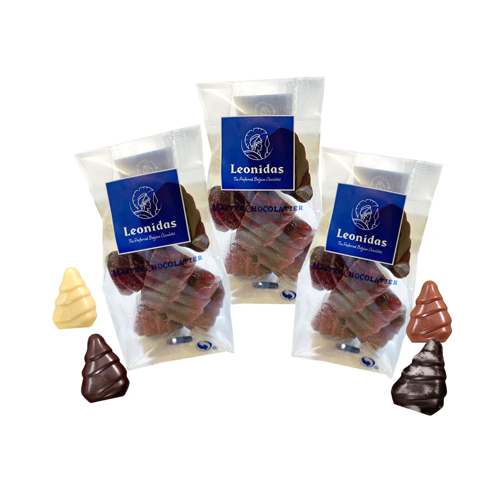 3-for-2 Leonidas Chocolate Christmas Trees – 8 Assorted Milk, Dark & White Belgian Chocolates