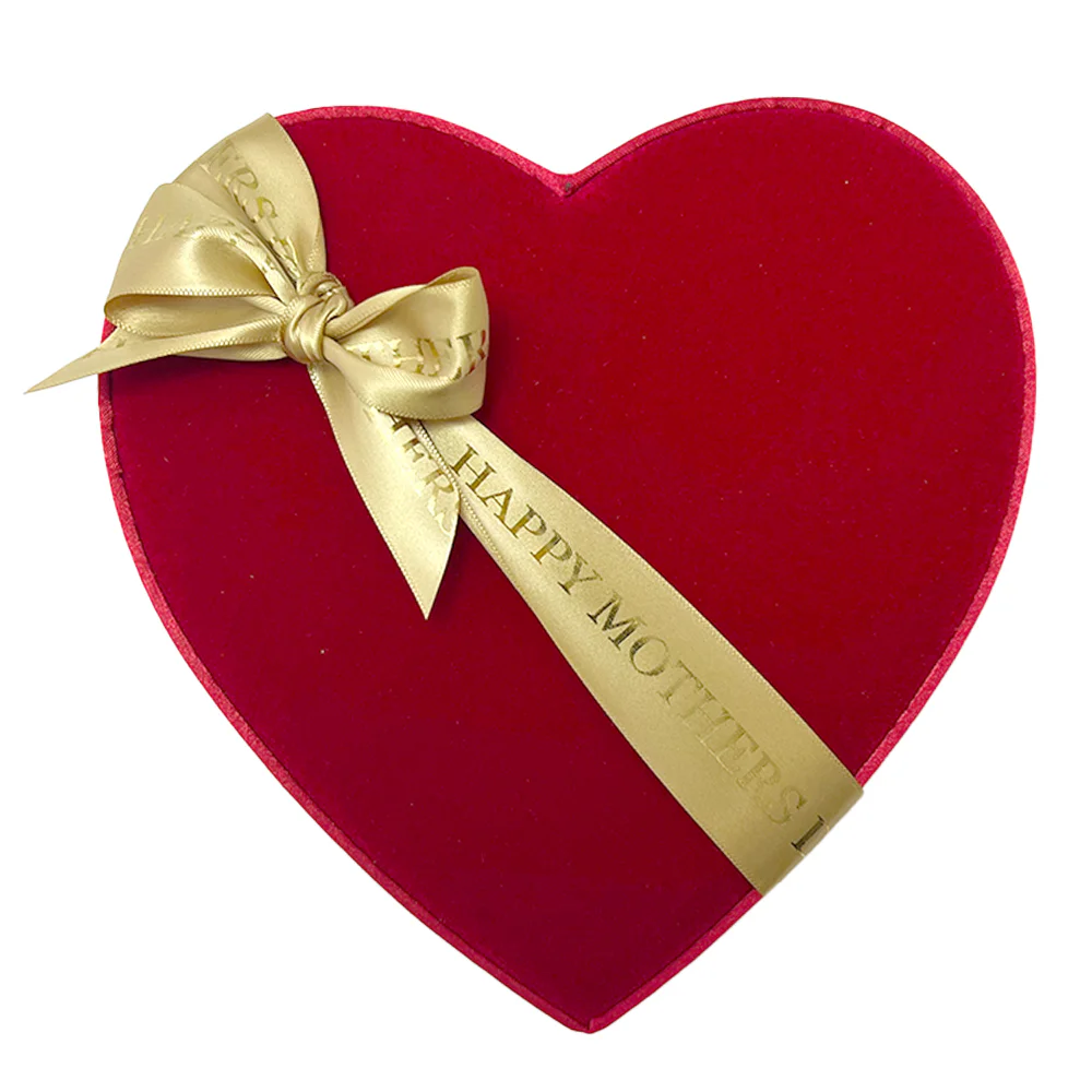 Red Velvet Heart Wrapped With Gold Mothers Day Ribbon