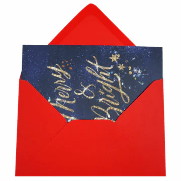 blue christmas card in envelope
