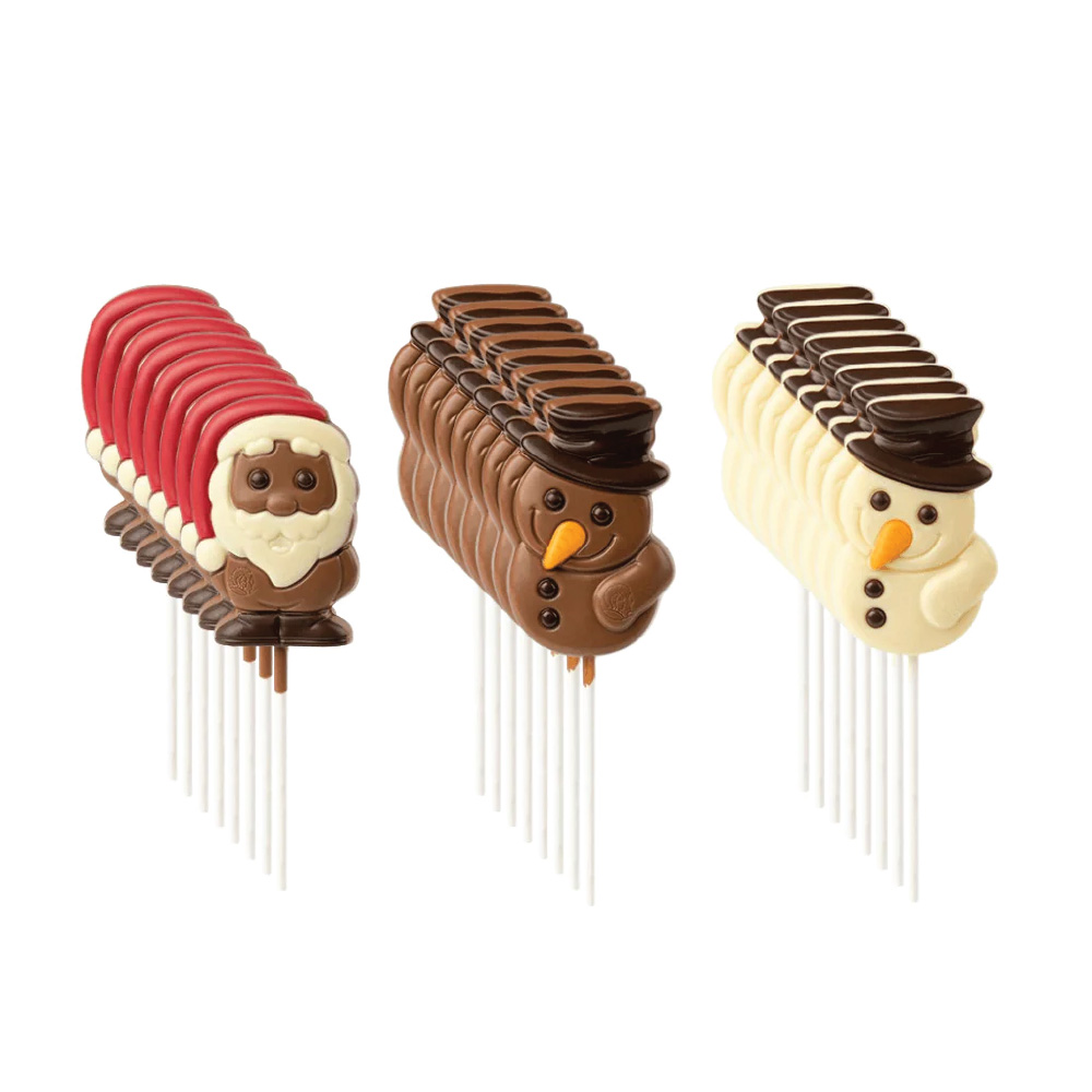 36 Leonidas Solid Belgian Chocolate Christmas Lollies – Santa & Snowman