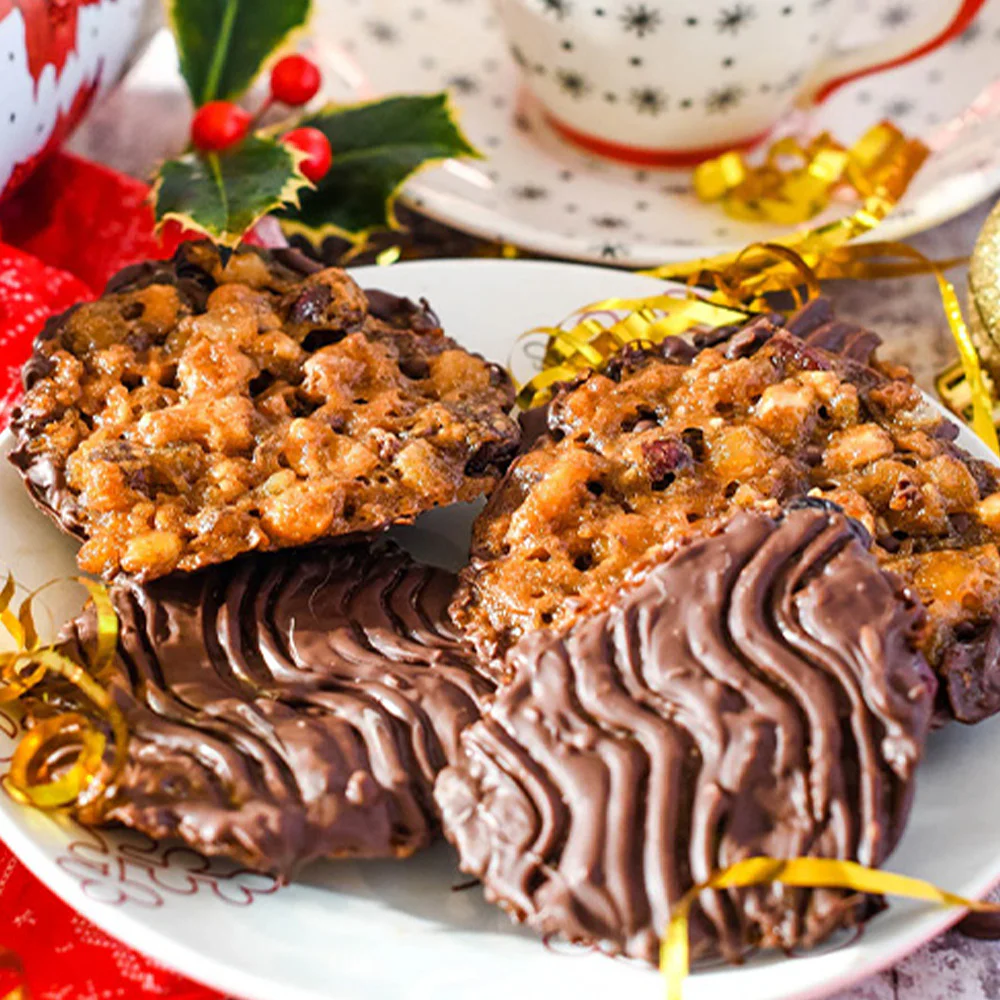 Golden Caramel & Roasted Almond Florentines – Wrapped in Dark Chocolate & Holiday Cheer - Image 2
