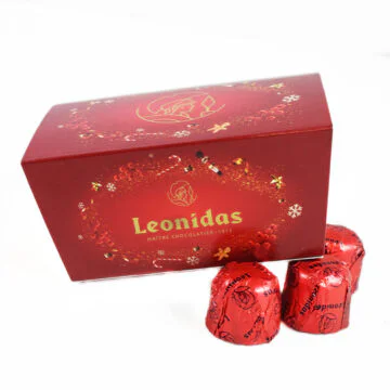 red christmas box with leonidas cherry liquors