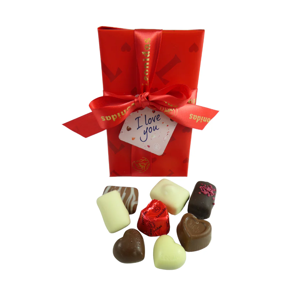 Red valentine ballotin with Ribbon and I Love You Tag