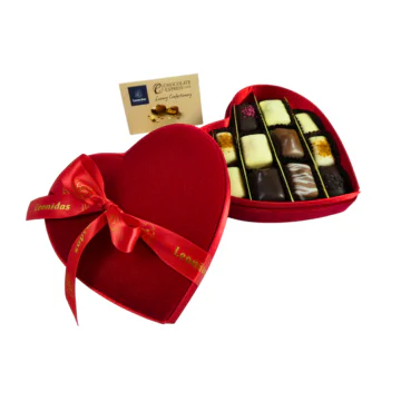 Red velvet heart open with chocolates