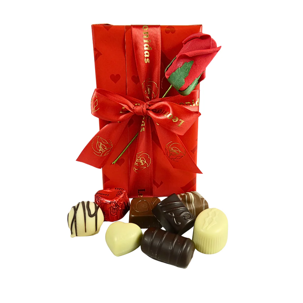 Red Valentines box of chocolates with Decorative artificial Red Rose