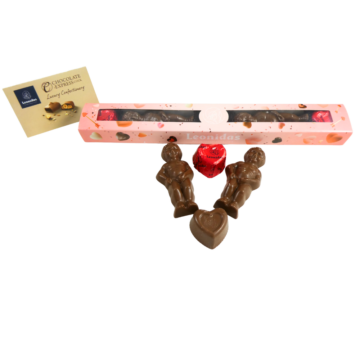 tube with chocolate figures and hearts