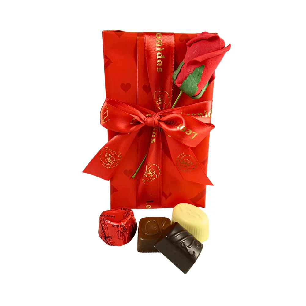 Red Valentines box of chocolates with Decorative artificial Red Rose