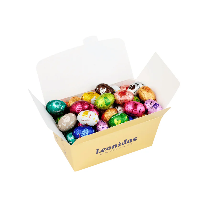 A large box of Leonidas mini-eggs.