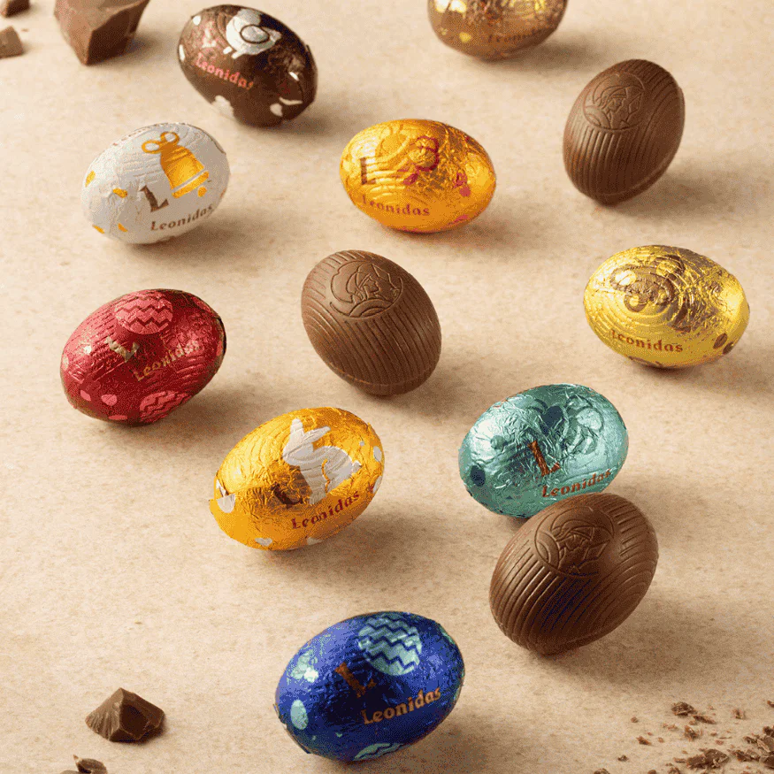 unwrapped and wrapped leonidas milk chocolate mini eggs