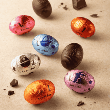 unwrapped and wrapped leonidas dark chocolate mini eggs