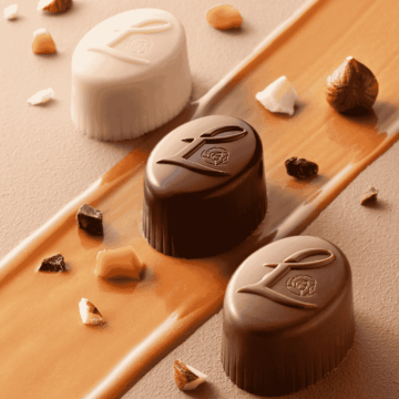 3 Leonidas Louise Pralines with Caramel Drizzle and pieces of nut