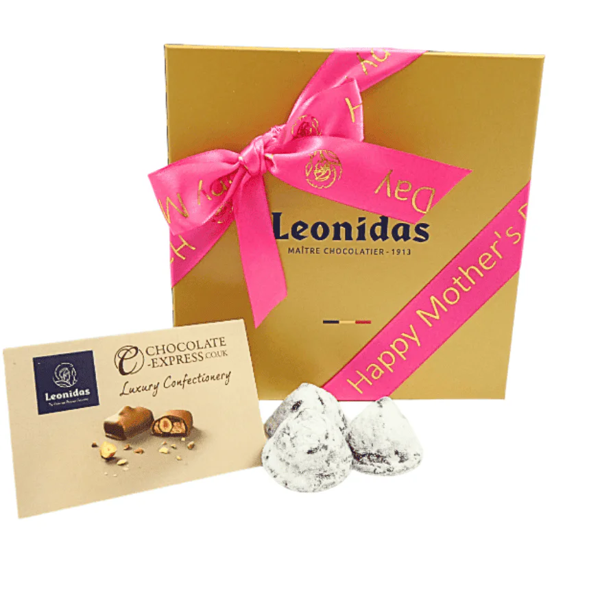 Gold Leonidas Gift Box With Champagne Truffles wrapped in a Mothers Day Ribbon
