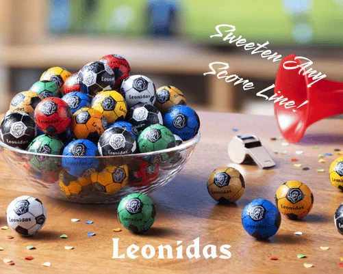 leonidas chocolate footballs on a table