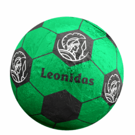 green foil wrapped Football shaped mik chocolate, hazelnut