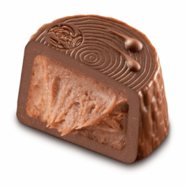 Gaspe round Milk Maple Syrup flavoured Caramel chocolate cut in half