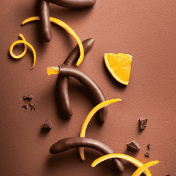 dark chocolate orangette cut in half