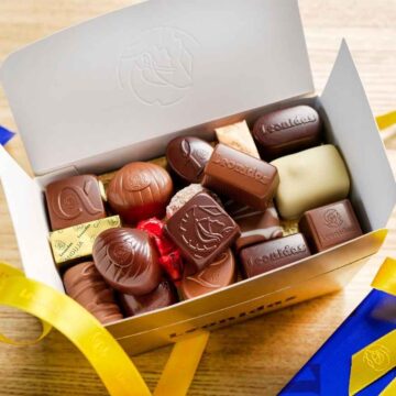 top view of leonidas gift box filled with chocolates