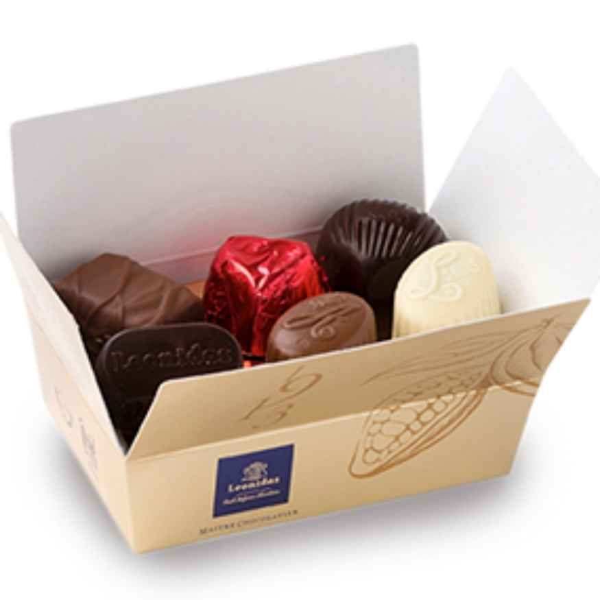 open box of 7 leonidas chocolates