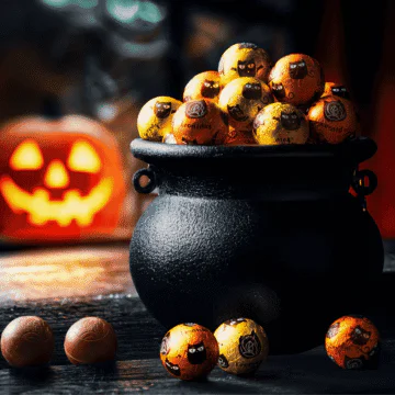caldron of foil wrapped leonidas balls