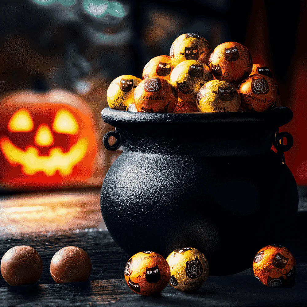 caldron of foil wrapped leonidas balls
