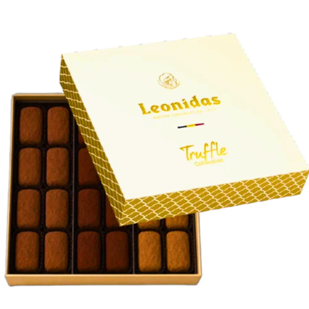 white square leonidas gift box filled with powered truffles