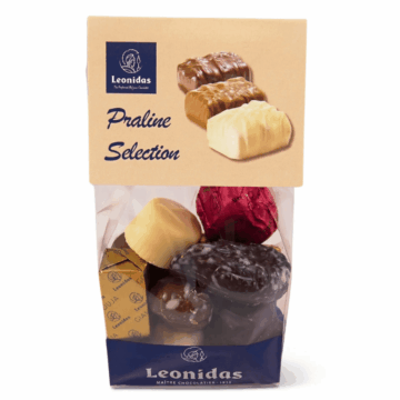 Praline taster bag clear leonidas branded bag with a selection if pralines