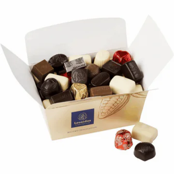 large over flowing ballotin full of leonidas chocolates