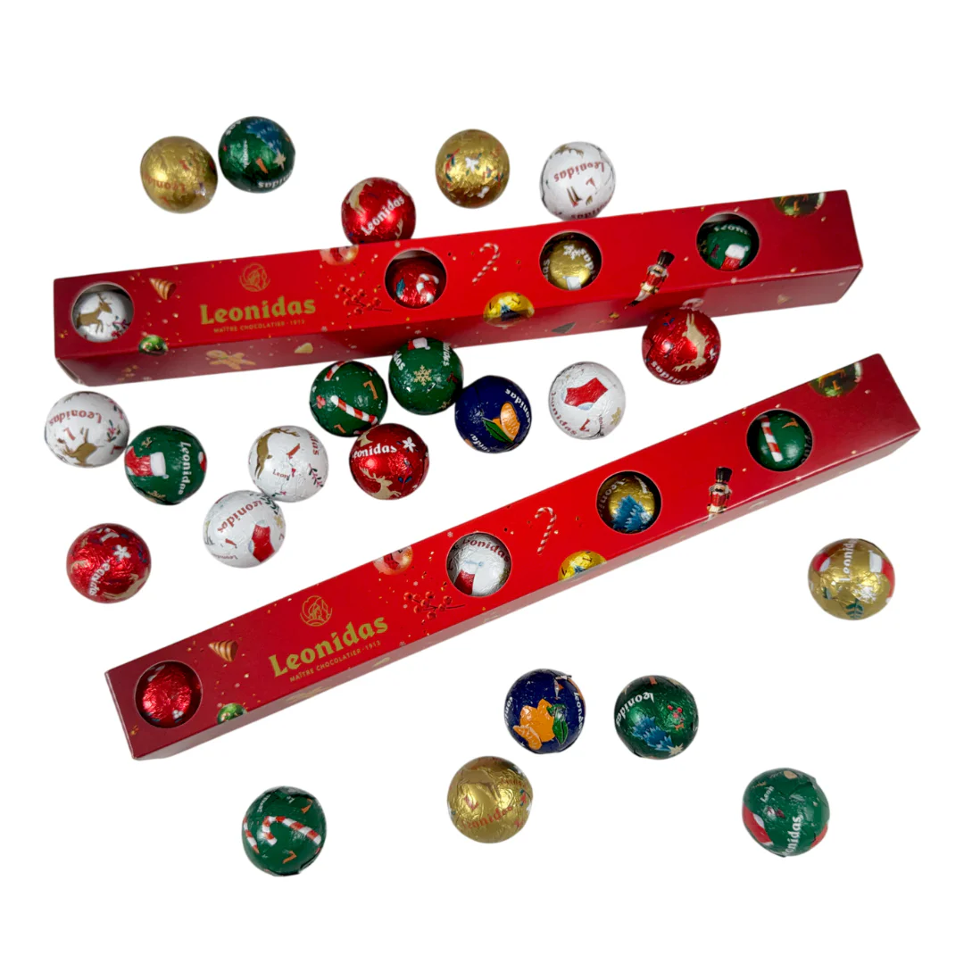 Leonidas Christmas Chocolate Balls – Festive Tube of 10